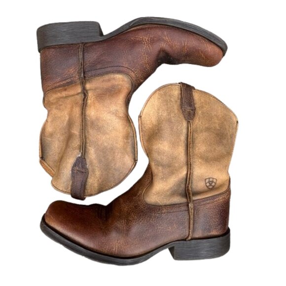 Ariat Rambler Cowboy Boots Youth Sz 4 Brown Distressed Square Toe - Picture 5 of 10